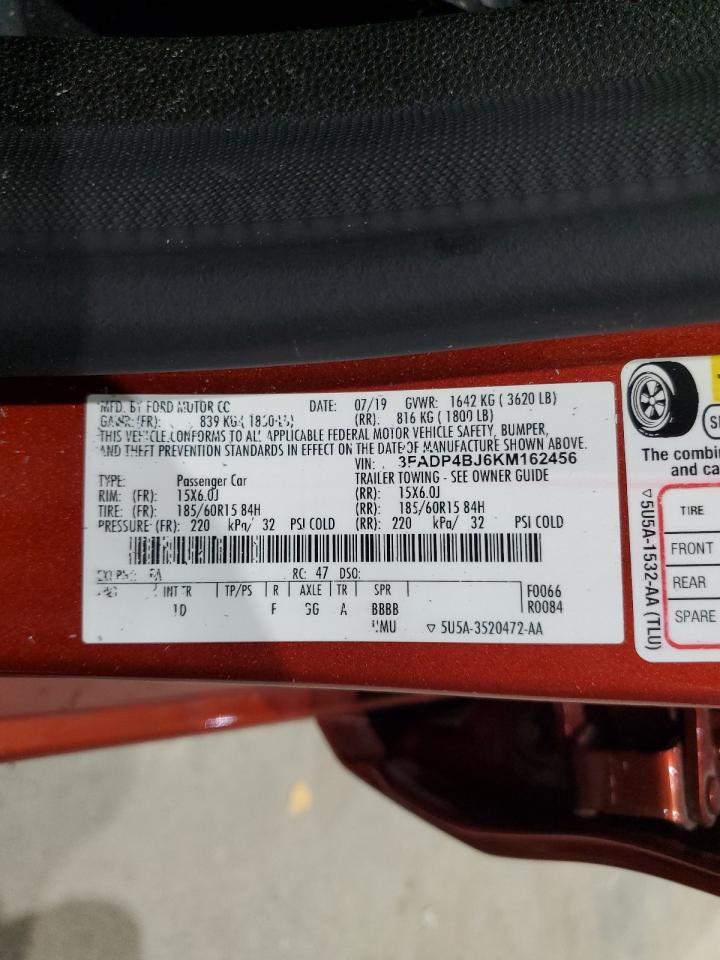 2019 Ford Fiesta Se VIN: 3FADP4BJ6KM162456 Lot: 86645925