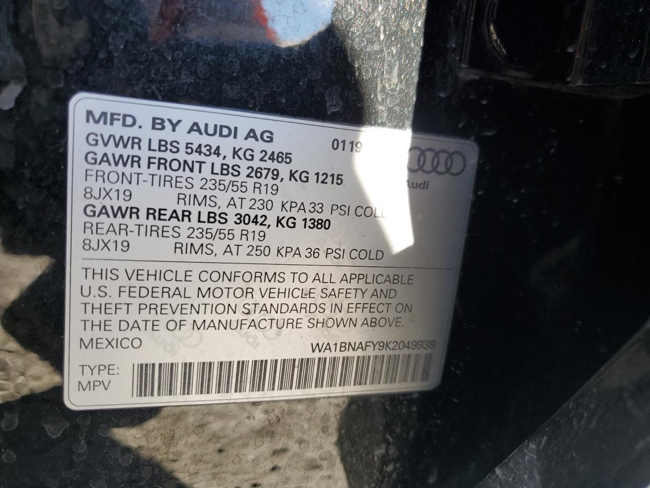 2019 Audi Q5 Premium Plus VIN: WA1BNAFY9K2049938 Lot: 82620415