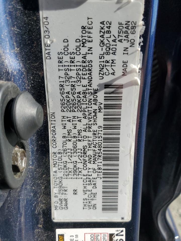 2004 Toyota 4Runner Limited VIN: JTEBT17R548015719 Lot: 84871735