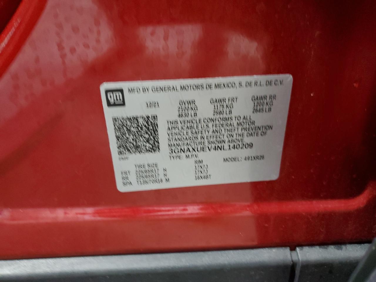 2022 Chevrolet Equinox Lt VIN: 3GNAXUEV4NL140209 Lot: 85764675