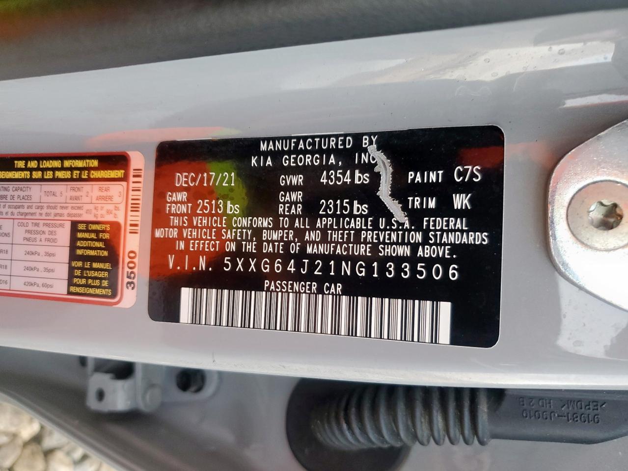 2022 Kia K5 Gt Line VIN: 5XXG64J21NG133506 Lot: 86263855