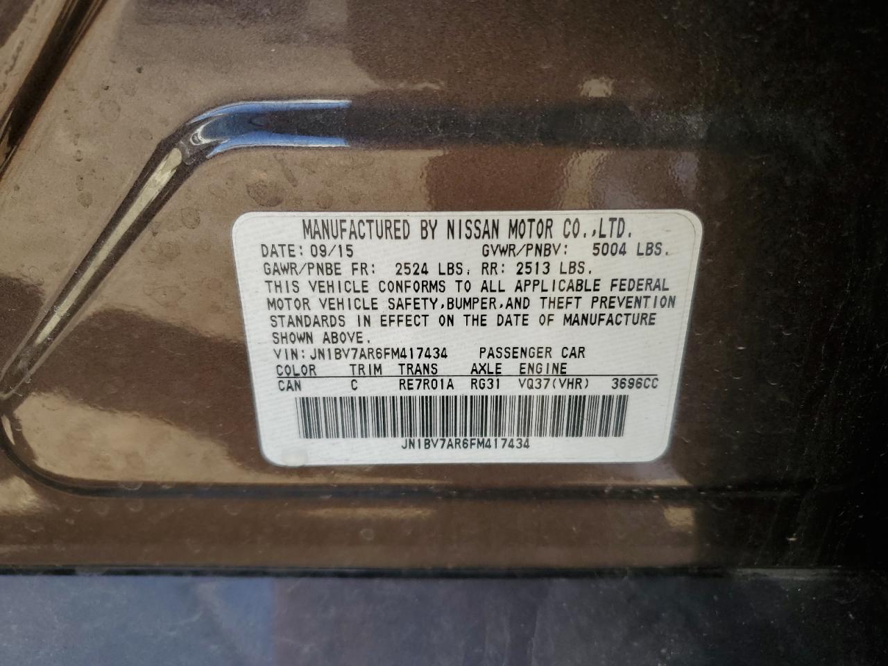 2015 Infiniti Q50 Base VIN: JN1BV7AR6FM417434 Lot: 82739355