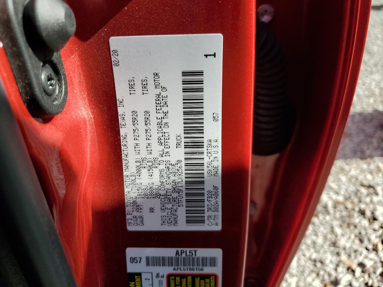 2020 Toyota Tundra Double Cab Sr VIN: 5TFUY5F17LX925670 Lot: 83990615