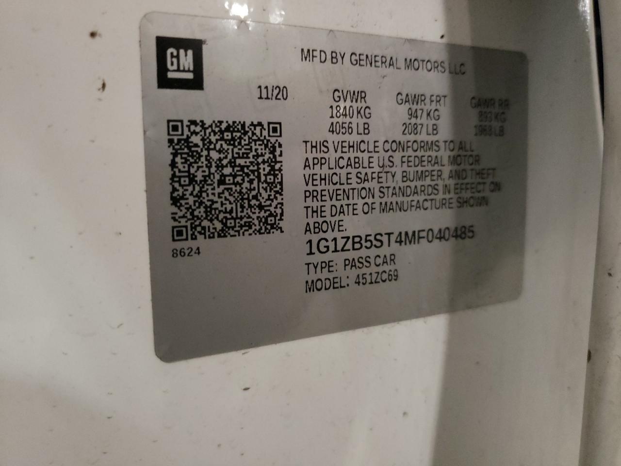 2021 Chevrolet Malibu Ls VIN: 1G1ZB5ST4MF040485 Lot: 82297315