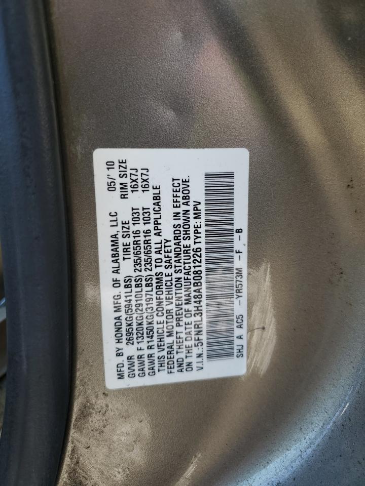 2010 Honda Odyssey Ex VIN: 5FNRL3H48AB081226 Lot: 85752075