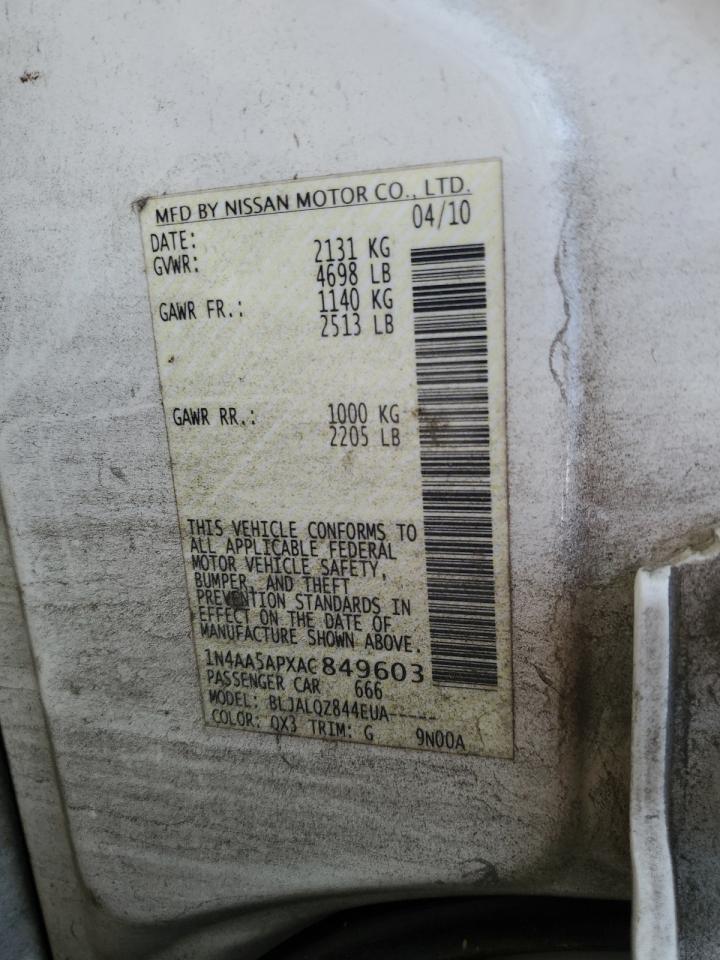 2010 Nissan Maxima S VIN: 1N4AA5APXAC849603 Lot: 85493135