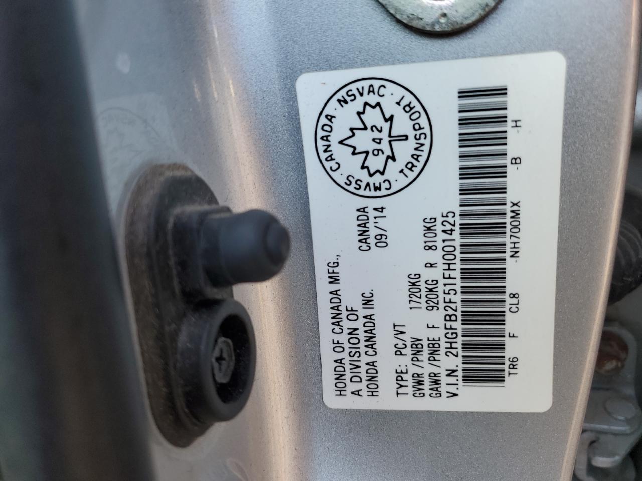 2015 Honda Civic Lx VIN: 2HGFB2F51FH001425 Lot: 71489325