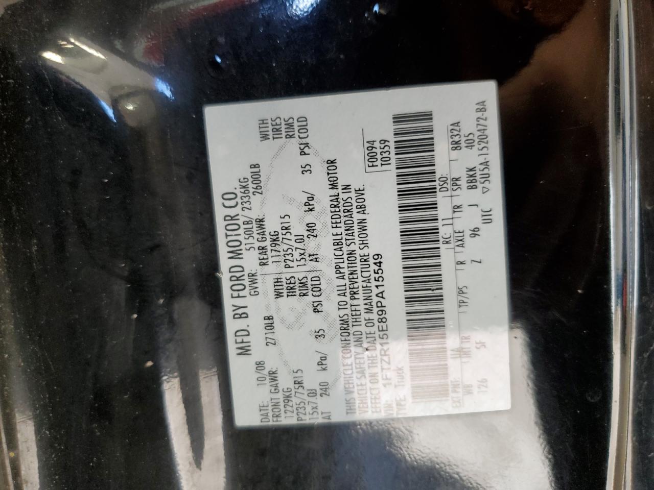 2009 Ford Ranger Super Cab VIN: 1FTZR15E89PA15549 Lot: 89498715