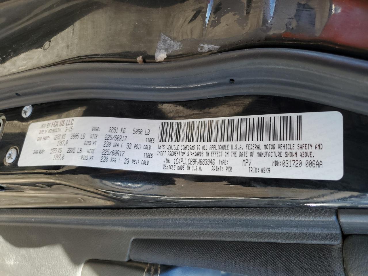 2015 Jeep Cherokee Latitude VIN: 1C4PJLCB9FW683946 Lot: 90646495