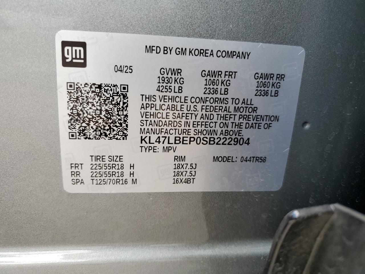 2025 Buick Envista Sport Touring VIN: KL47LBEP0SB222904 Lot: 84882685