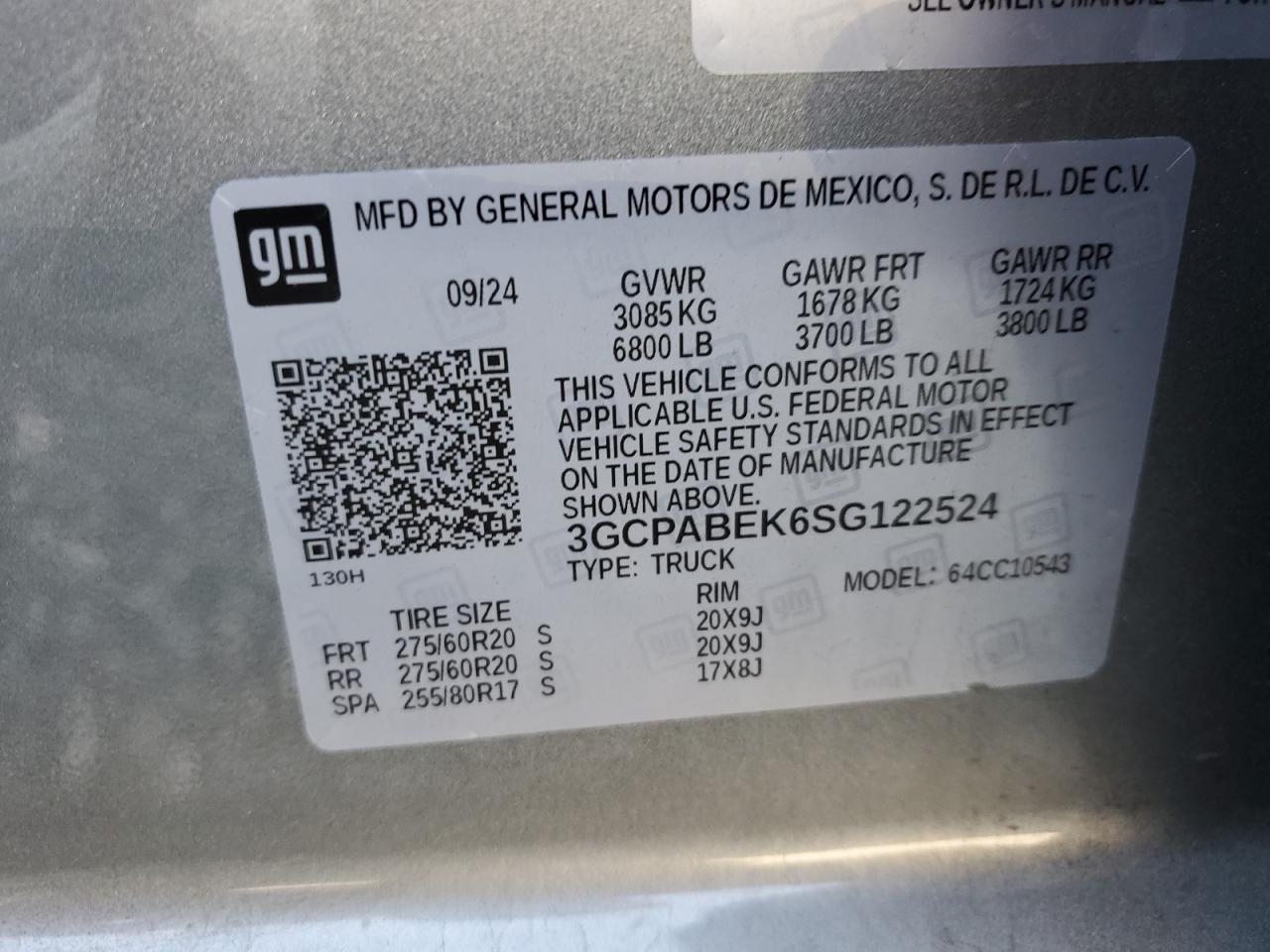 2025 Chevrolet Silverado C1500 Custom VIN: 3GCPABEK6SG122524 Lot: 82371415