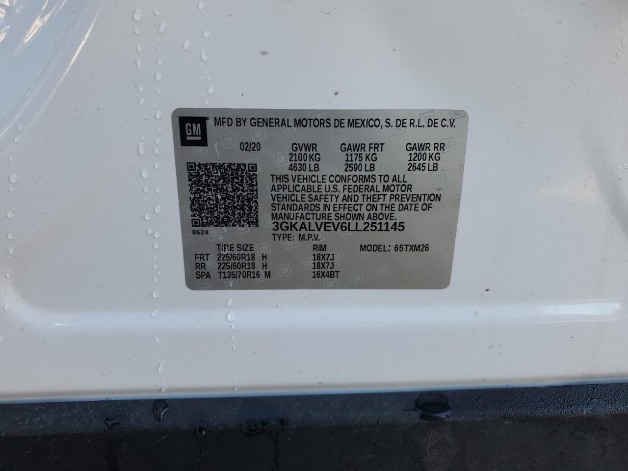 2020 GMC Terrain Slt VIN: 3GKALVEV6LL251145 Lot: 87424535