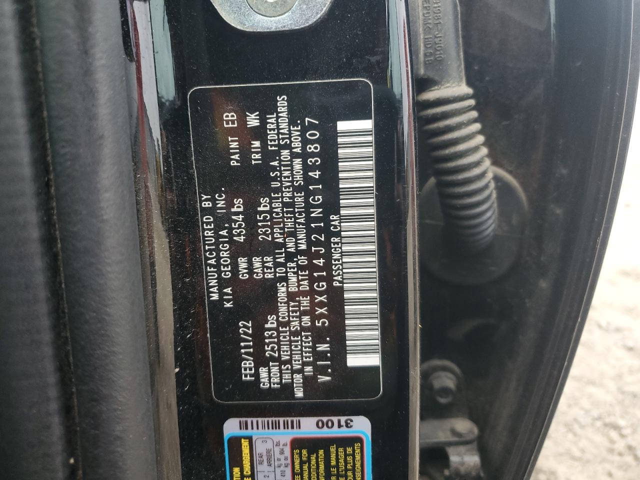 2022 Kia K5 Lxs VIN: 5XXG14J21NG143807 Lot: 89905835