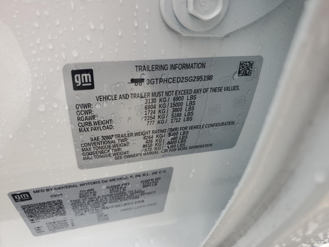 2025 GMC Sierra C1500 Elevation VIN: 3GTPHCED2SG295198 Lot: 84960885