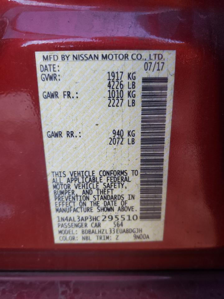 2017 Nissan Altima 2.5 VIN: 1N4AL3AP3HC295510 Lot: 85390905