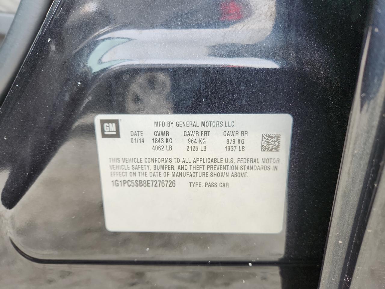 2014 Chevrolet Cruze Lt VIN: 1G1PC5SB8E7276726 Lot: 85709235