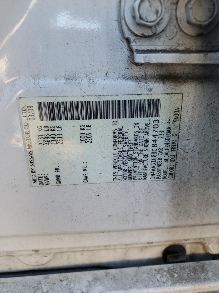 2009 Nissan Maxima S VIN: 1N4AA51E89C844703 Lot: 86100915