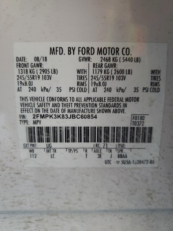 2018 Ford Edge Titanium VIN: 2FMPK3K83JBC60854 Lot: 82657165