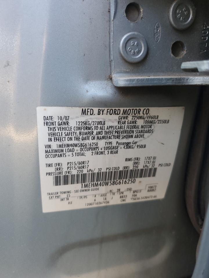 2008 Mercury Sable Luxury VIN: 1MEHM40W58G616250 Lot: 87450435