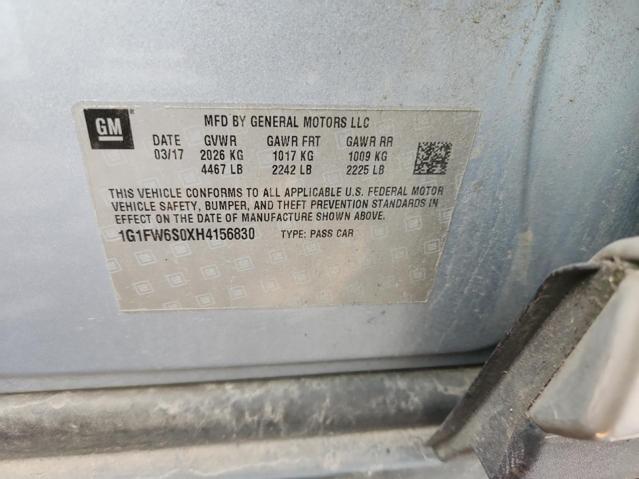 2017 Chevrolet Bolt Ev Lt VIN: 1G1FW6S0XH4156830 Lot: 89732365