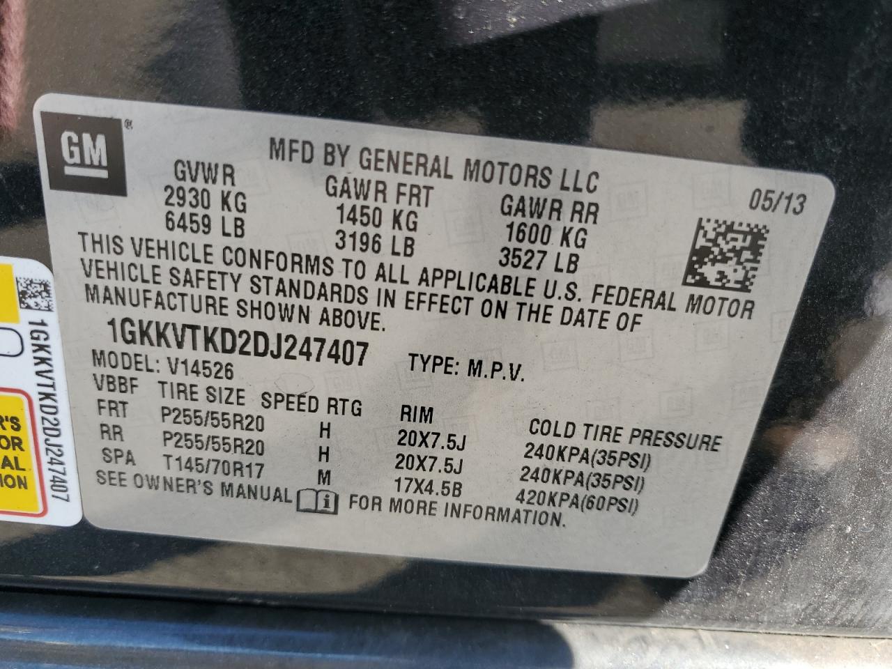 2013 GMC Acadia Denali VIN: 1GKKVTKD2DJ247407 Lot: 86099245