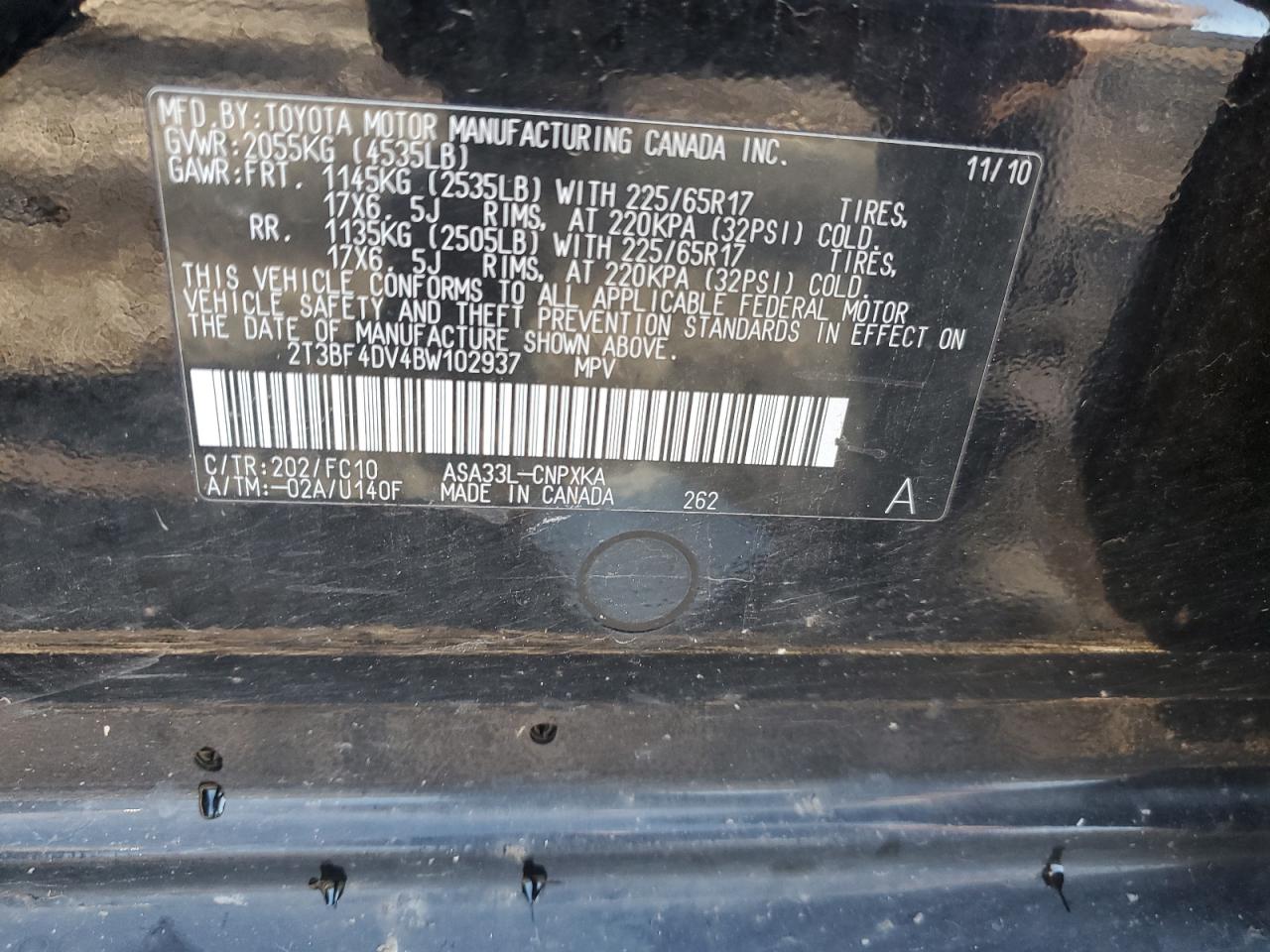 2011 Toyota Rav4 VIN: 2T3BF4DV4BW102937 Lot: 90387875