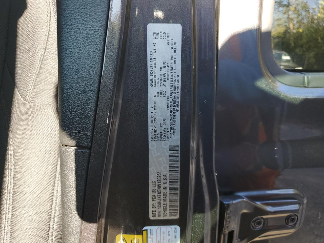 2022 Jeep Wrangler Unlimited Sahara VIN: 1C4HJXEN5NW120264 Lot: 86321035