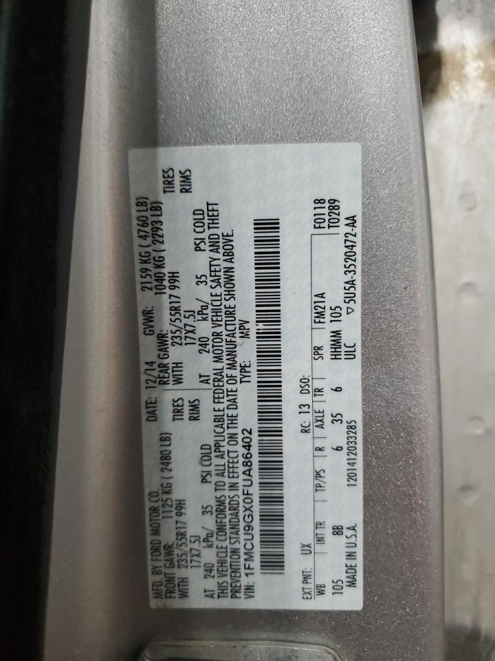 2015 Ford Escape Se VIN: 1FMCU9GX0FUA86402 Lot: 84973515