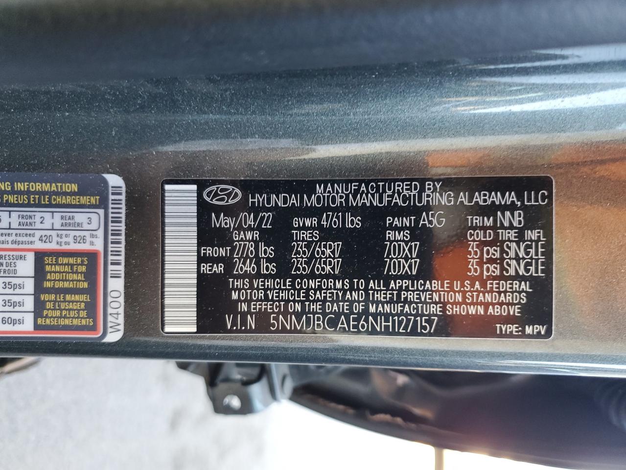 2022 Hyundai Tucson Sel VIN: 5NMJBCAE6NH127157 Lot: 84716335