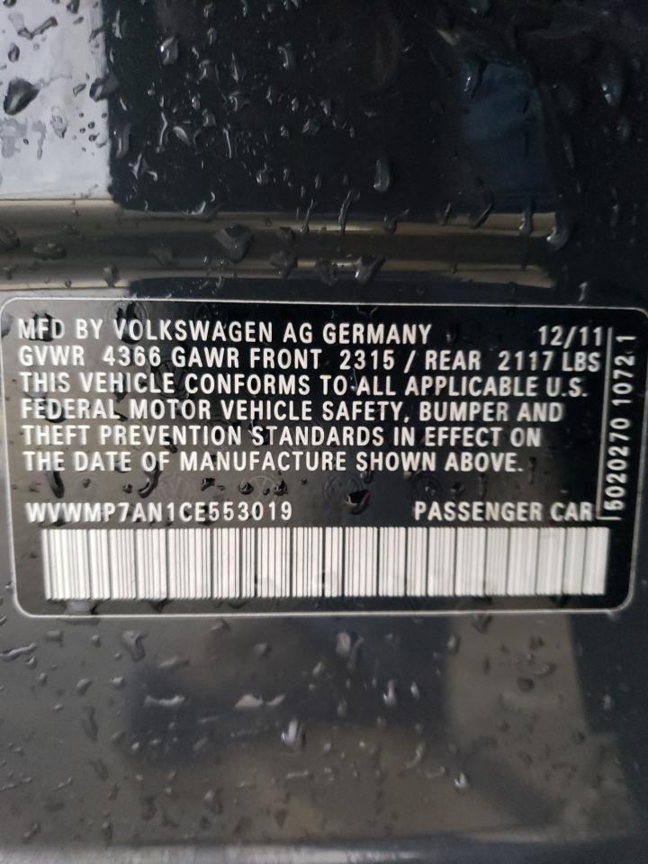 2012 Volkswagen Cc Sport VIN: WVWMP7AN1CE553019 Lot: 84889795