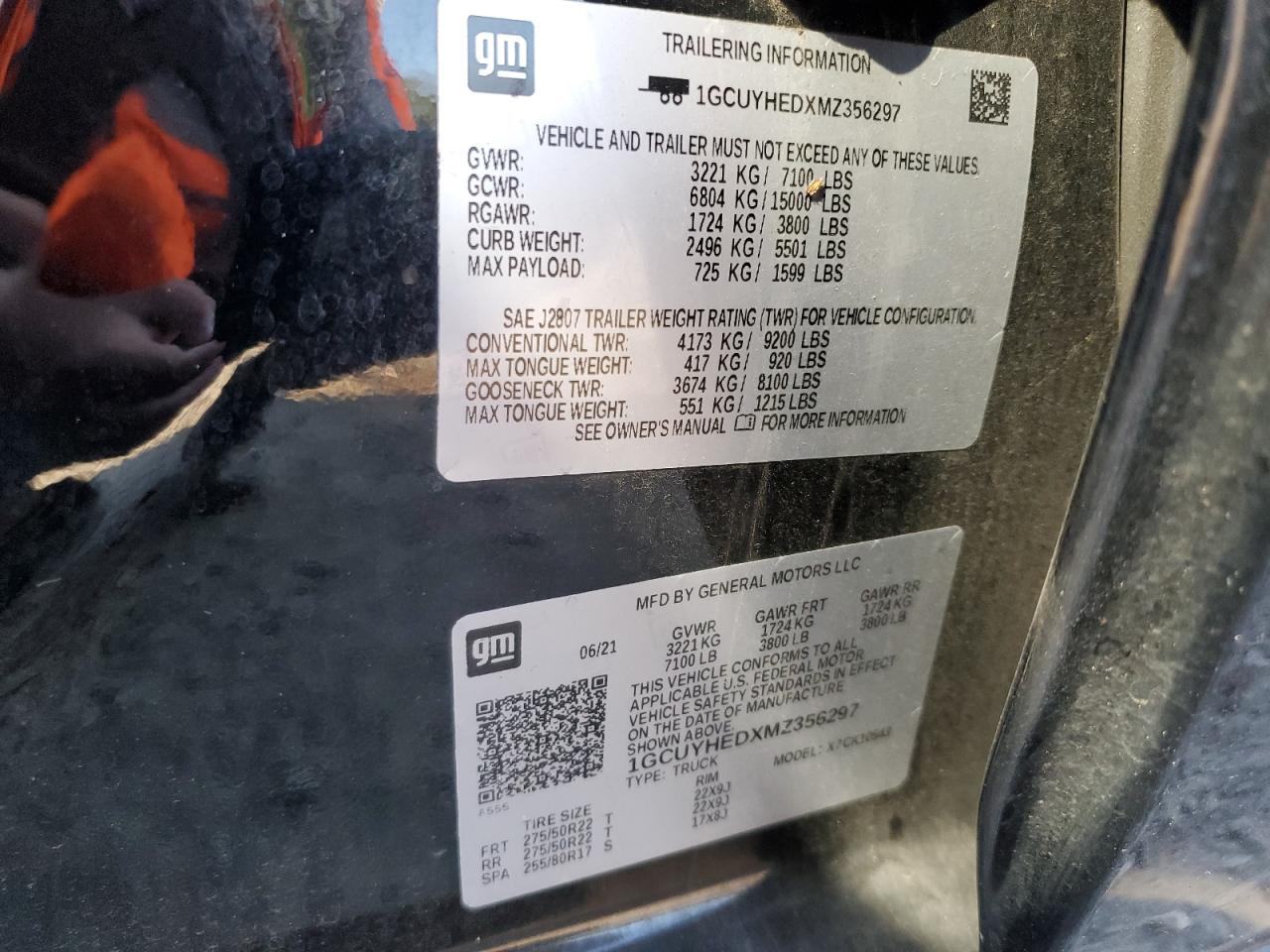 2021 Chevrolet Silverado K1500 High Country VIN: 1GCUYHEDXMZ356297 Lot: 85160995