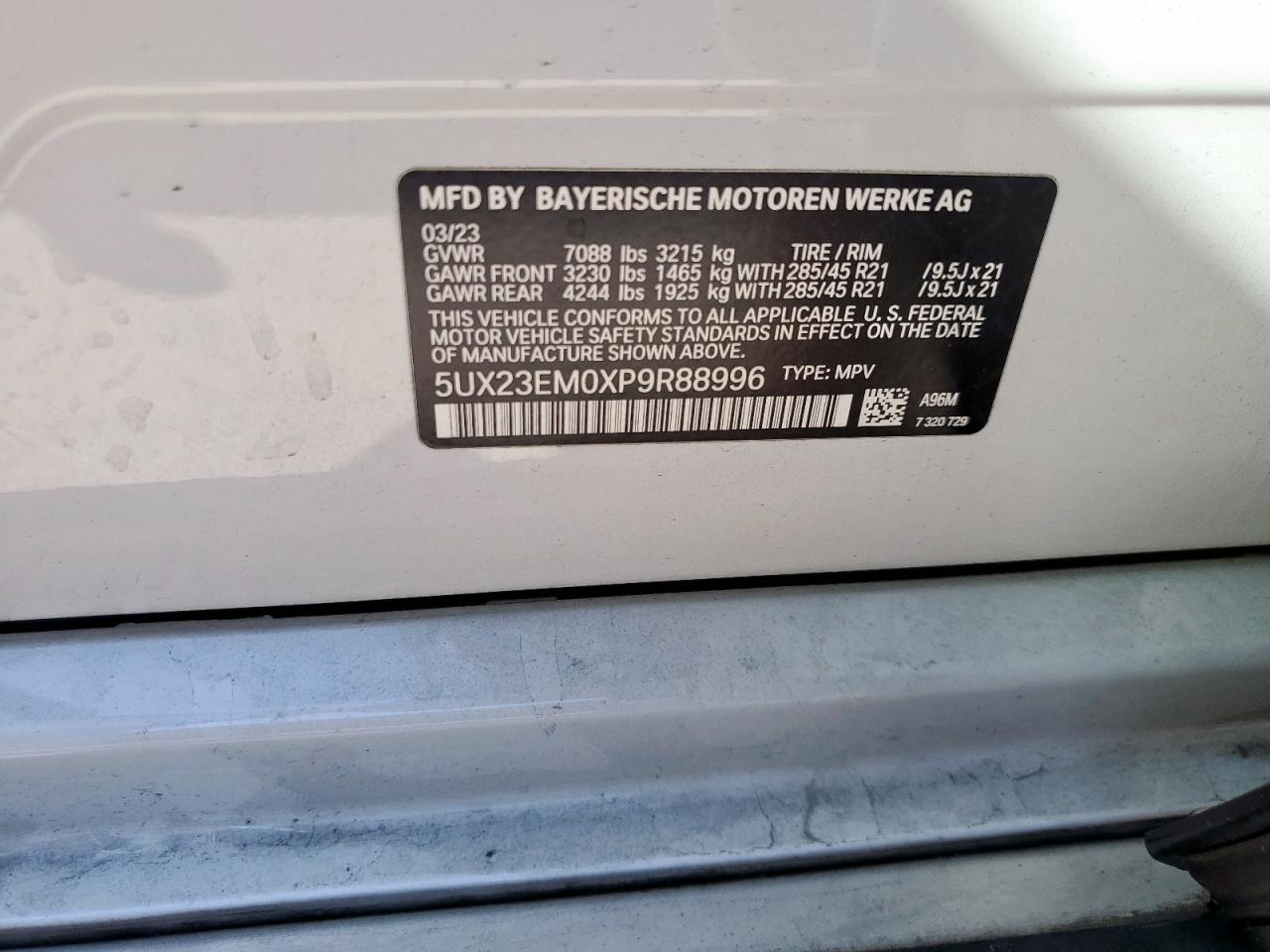 2023 BMW X7 xDrive40I VIN: 5UX23EM0XP9R88996 Lot: 85163485