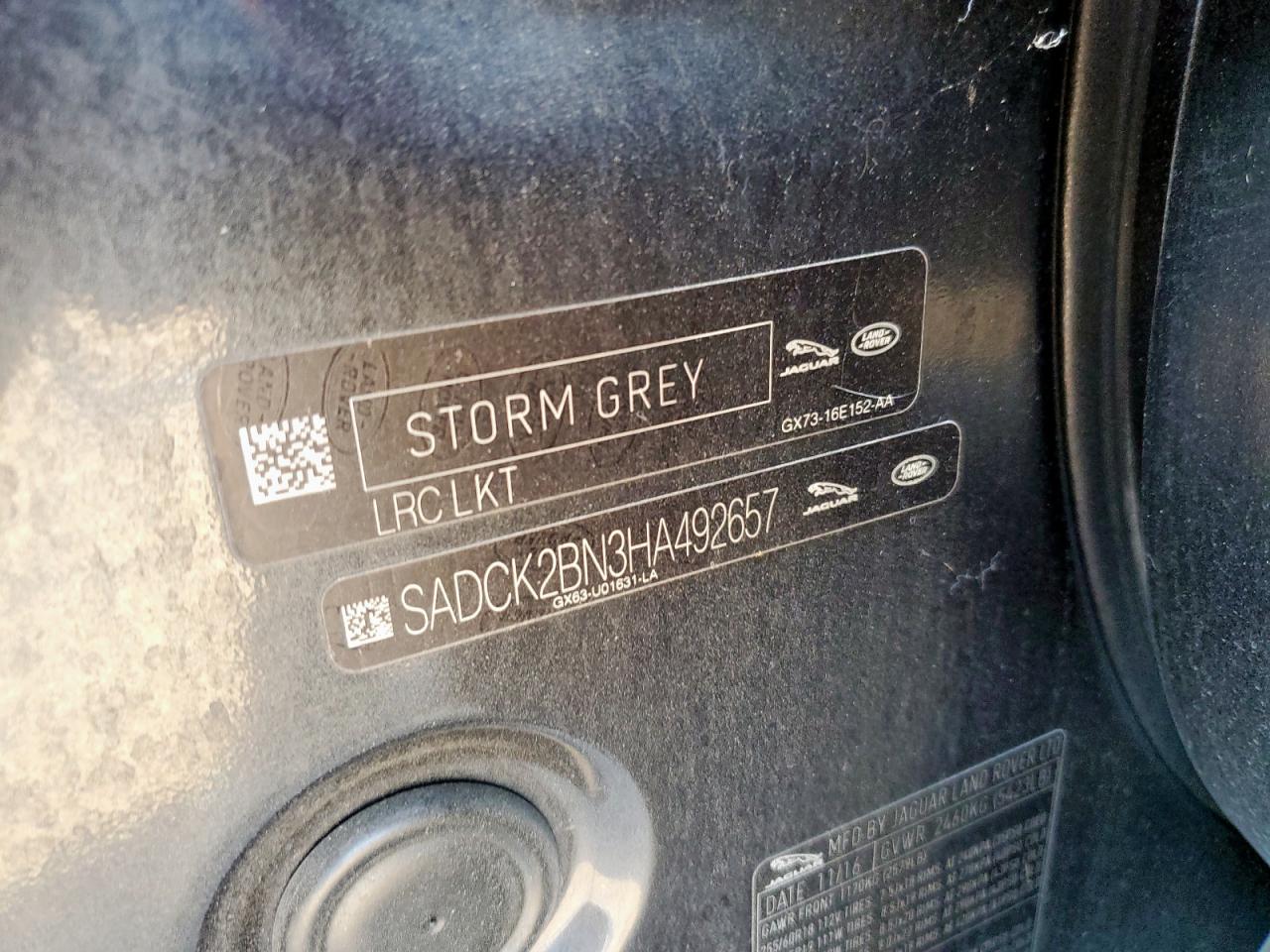 2017 Jaguar F-Pace Prestige VIN: SADCK2BN3HA492657 Lot: 82179595