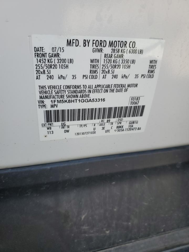 2016 Ford Explorer Platinum VIN: 1FM5K8HT1GGA53316 Lot: 85538275
