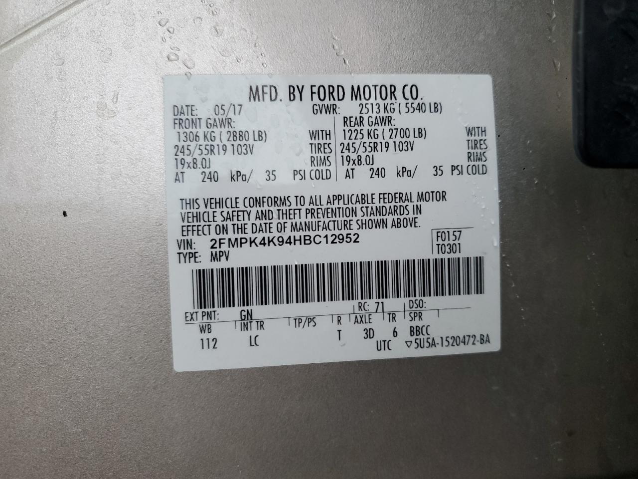 2017 Ford Edge Titanium VIN: 2FMPK4K94HBC12952 Lot: 90617645