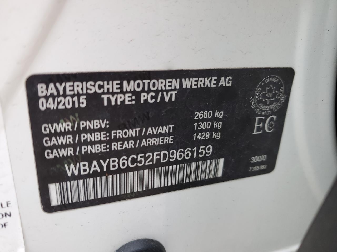 2015 BMW 750 Xi VIN: WBAYB6C52FD966159 Lot: 85290025