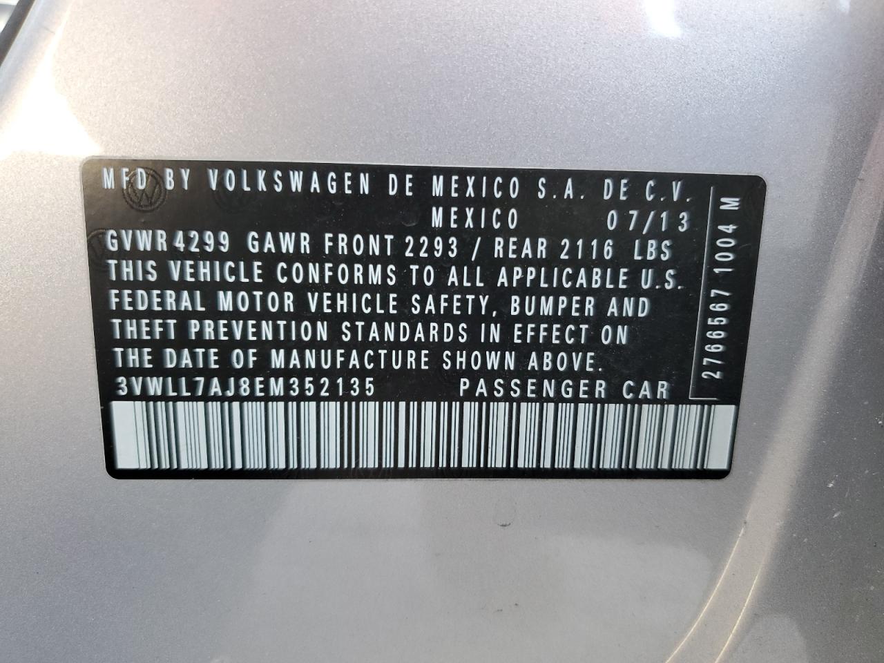 2014 Volkswagen Jetta Tdi VIN: 3VWLL7AJ8EM352135 Lot: 85314945