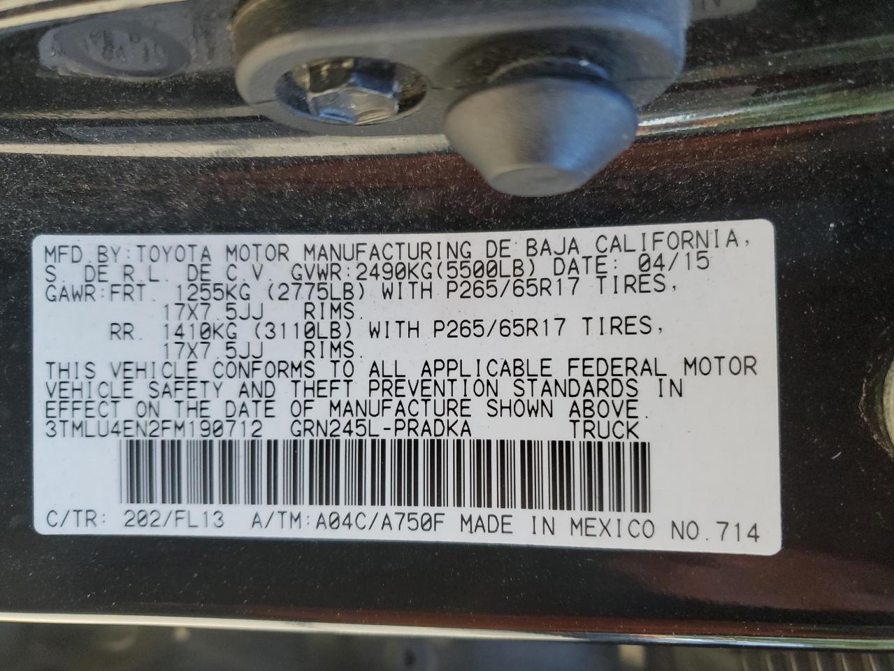 2015 Toyota Tacoma Double Cab VIN: 3TMLU4EN2FM190712 Lot: 85693645