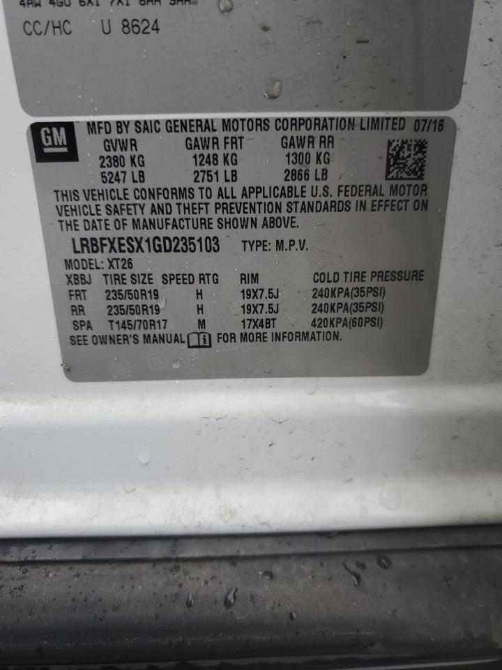 2016 Buick Envision Premium VIN: LRBFXESX1GD235103 Lot: 90592365