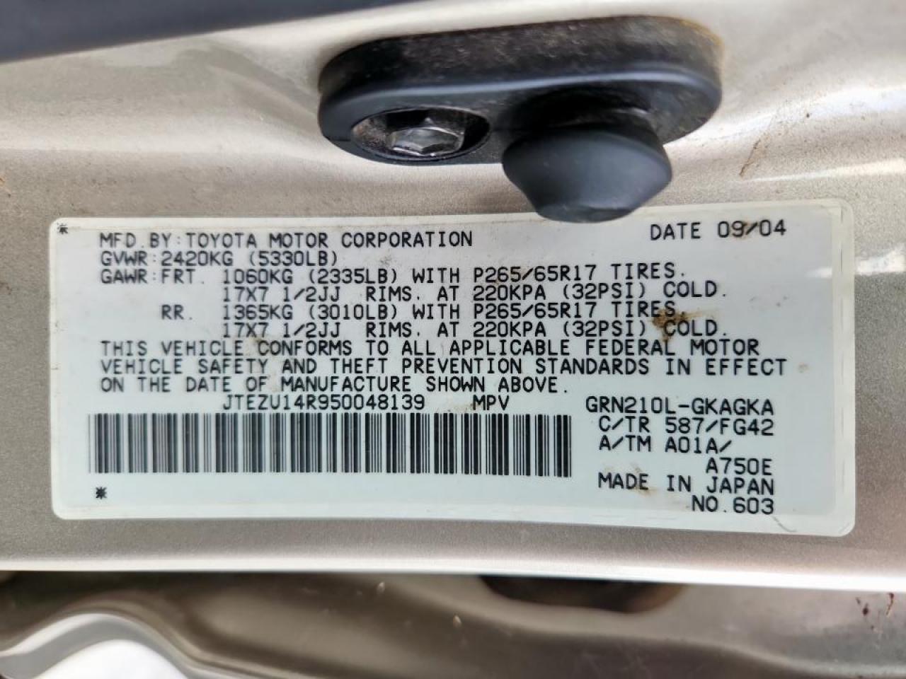 2005 Toyota 4Runner Sr5 VIN: JTEZU14R950048139 Lot: 85939255