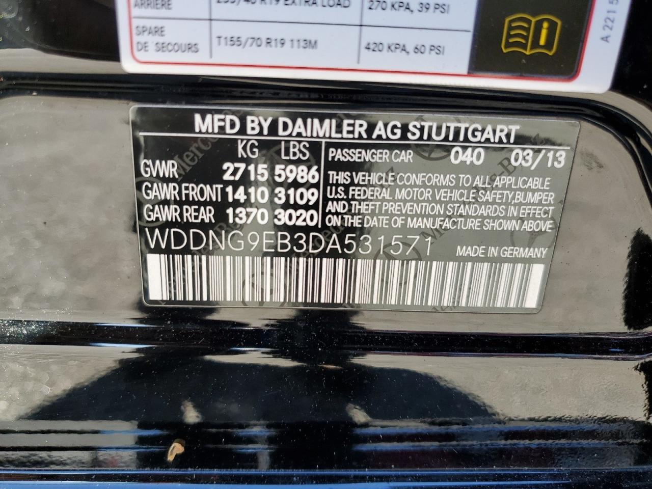 2013 Mercedes-Benz S 550 4Matic VIN: WDDNG9EB3DA531571 Lot: 84362195