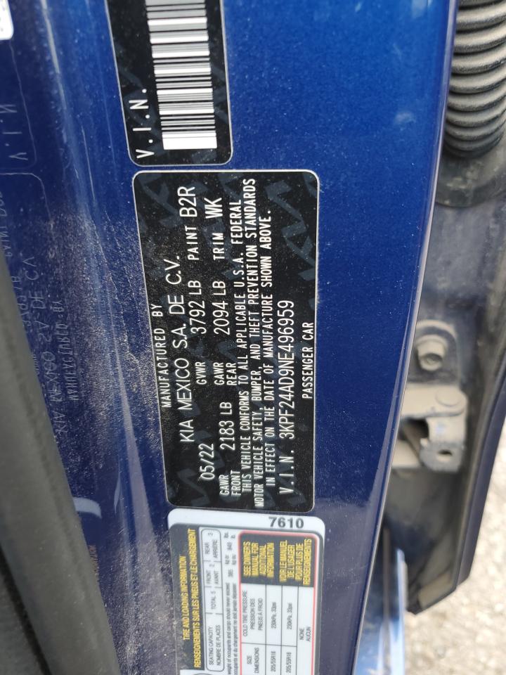 2022 Kia Forte Fe VIN: 3KPF24AD9NE496959 Lot: 82320255