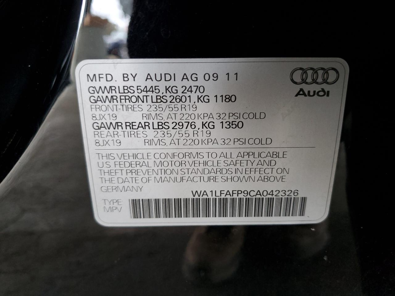 2012 Audi Q5 Premium Plus VIN: WA1LFAFP9CA042326 Lot: 84930545