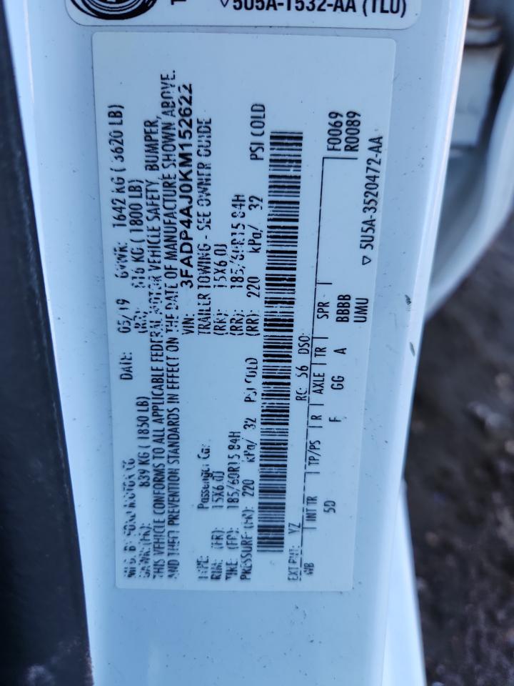 2019 Ford Fiesta S VIN: 3FADP4AJ0KM152622 Lot: 85207835