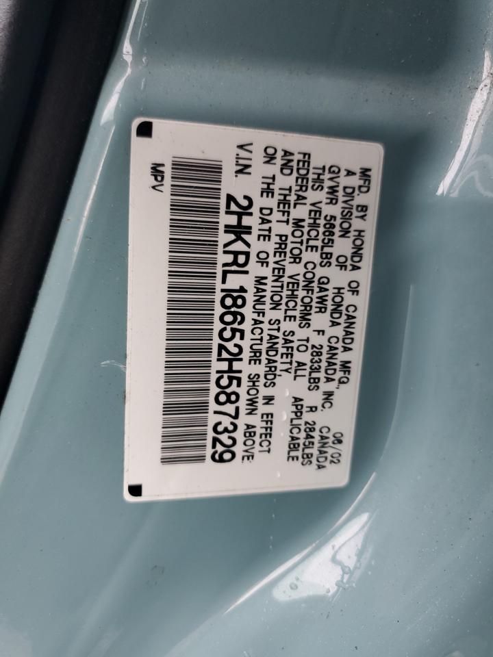 2002 Honda Odyssey VIN: 2HKRL18652H587329 Lot: 82278205