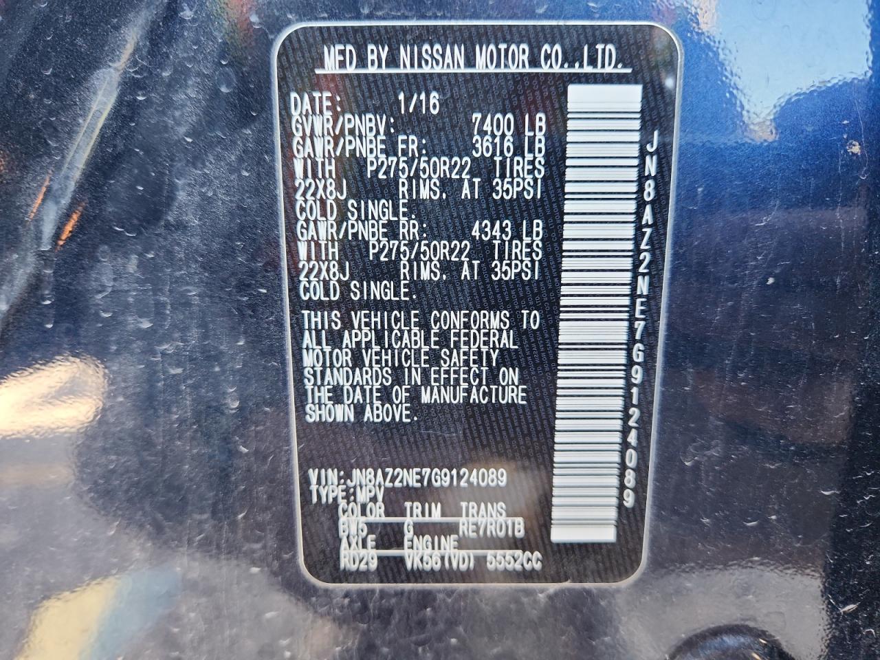 2016 Infiniti Qx80 VIN: JN8AZ2NE7G9124089 Lot: 90524525