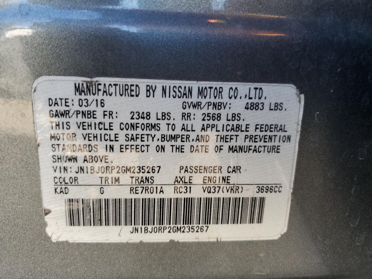 2016 Infiniti Qx50 VIN: JN1BJ0RP2GM235267 Lot: 89875065