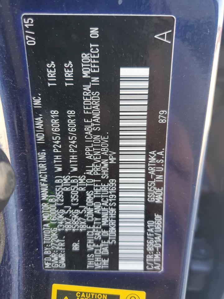 2015 Toyota Highlander Le VIN: 5TDBKRFH9FS191699 Lot: 86107525