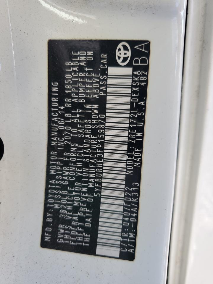 2014 Toyota Corolla L VIN: 5YFBURHE3EP159870 Lot: 89573095