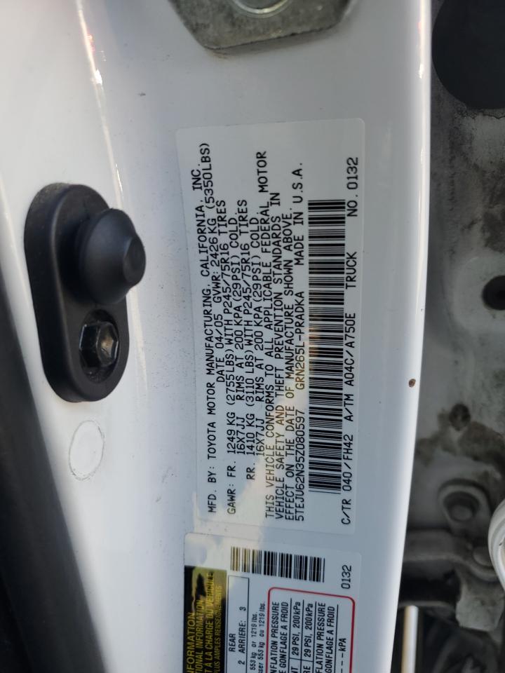 2005 Toyota Tacoma Double Cab Prerunner VIN: 5TEJU62N35Z080597 Lot: 85589685